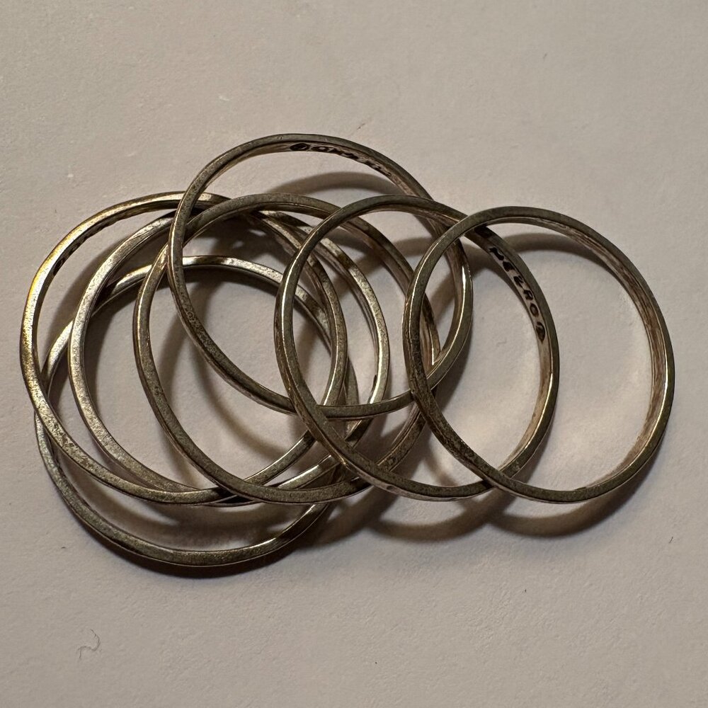 Me&Ro Sterling Silver Thin Flattened Ring (Set of 7)